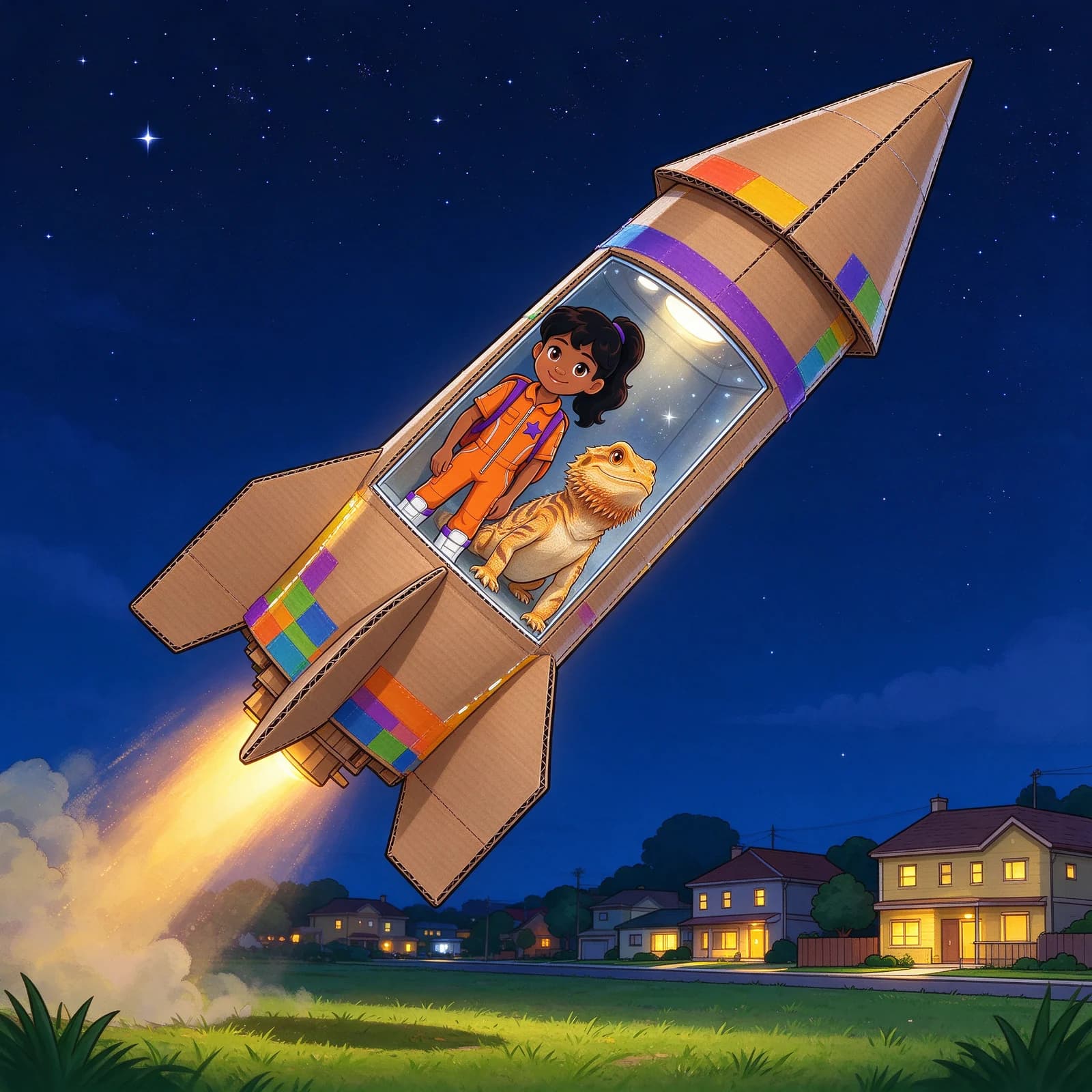 Illustration: With a whoosh and a wobble, the rocket lifted off the grass.