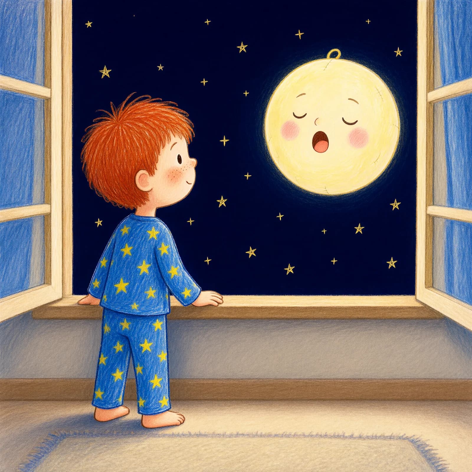 Illustration: But look—there was the Moon, round and glowing, rubbing sleepy eyes.