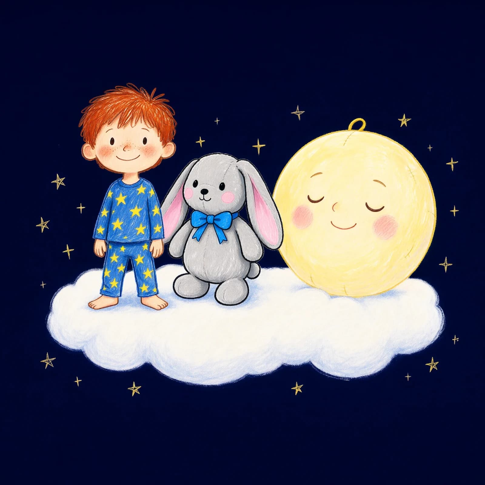 Illustration: Hello, Moon,' said Noah softly, landing beside him on the cloud.