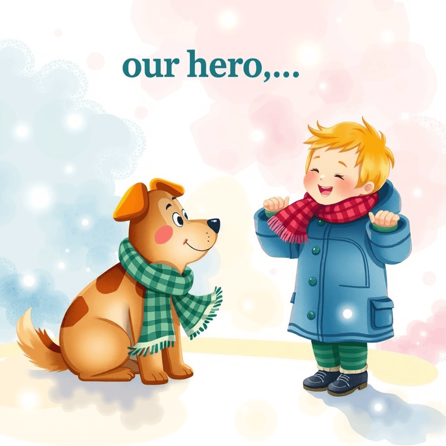 Illustrated story page with the family dog
