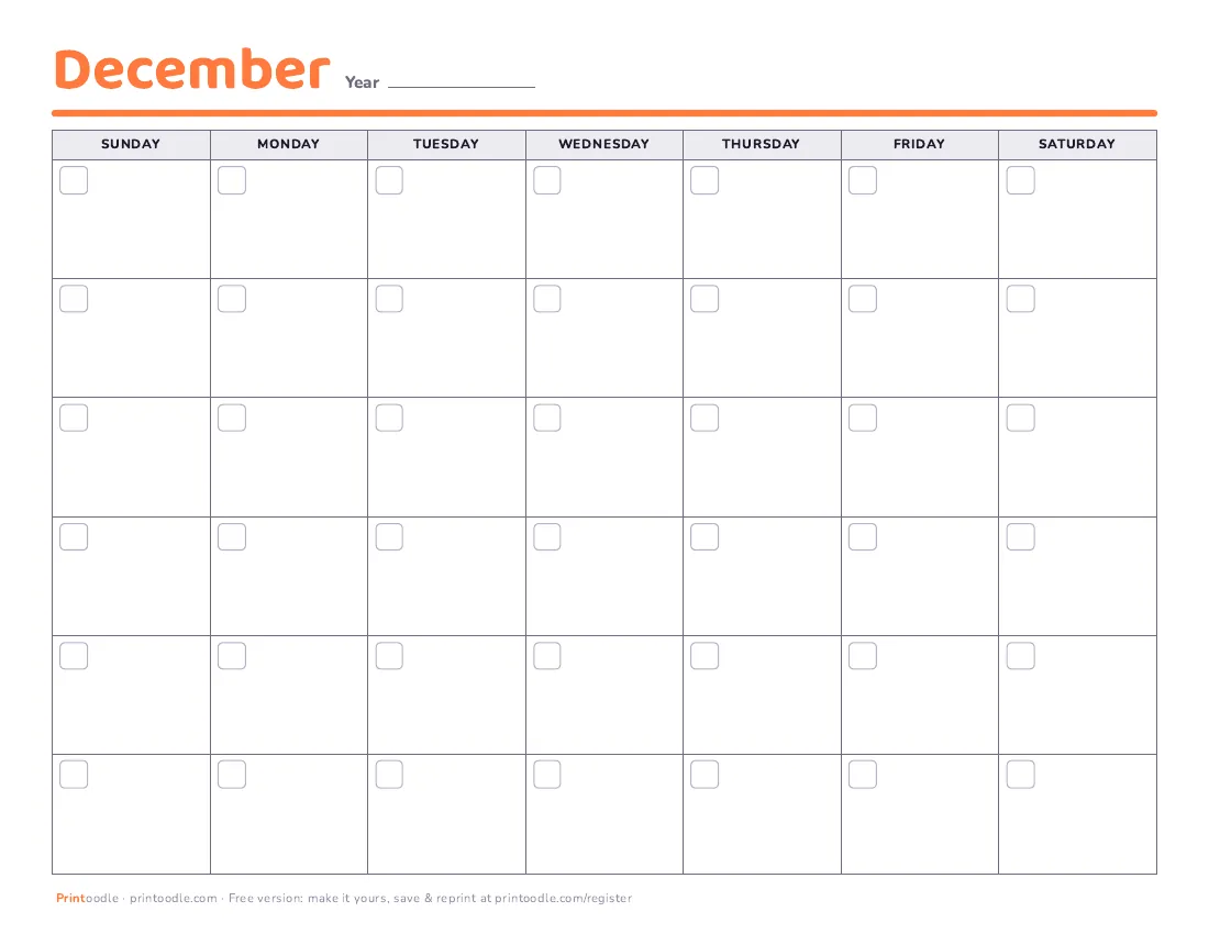 December 2027 calendar, blank printable preview