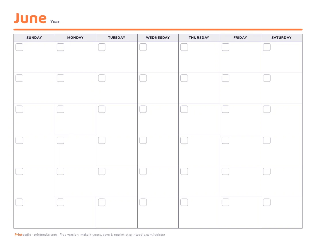 June 2027 calendar, blank printable preview