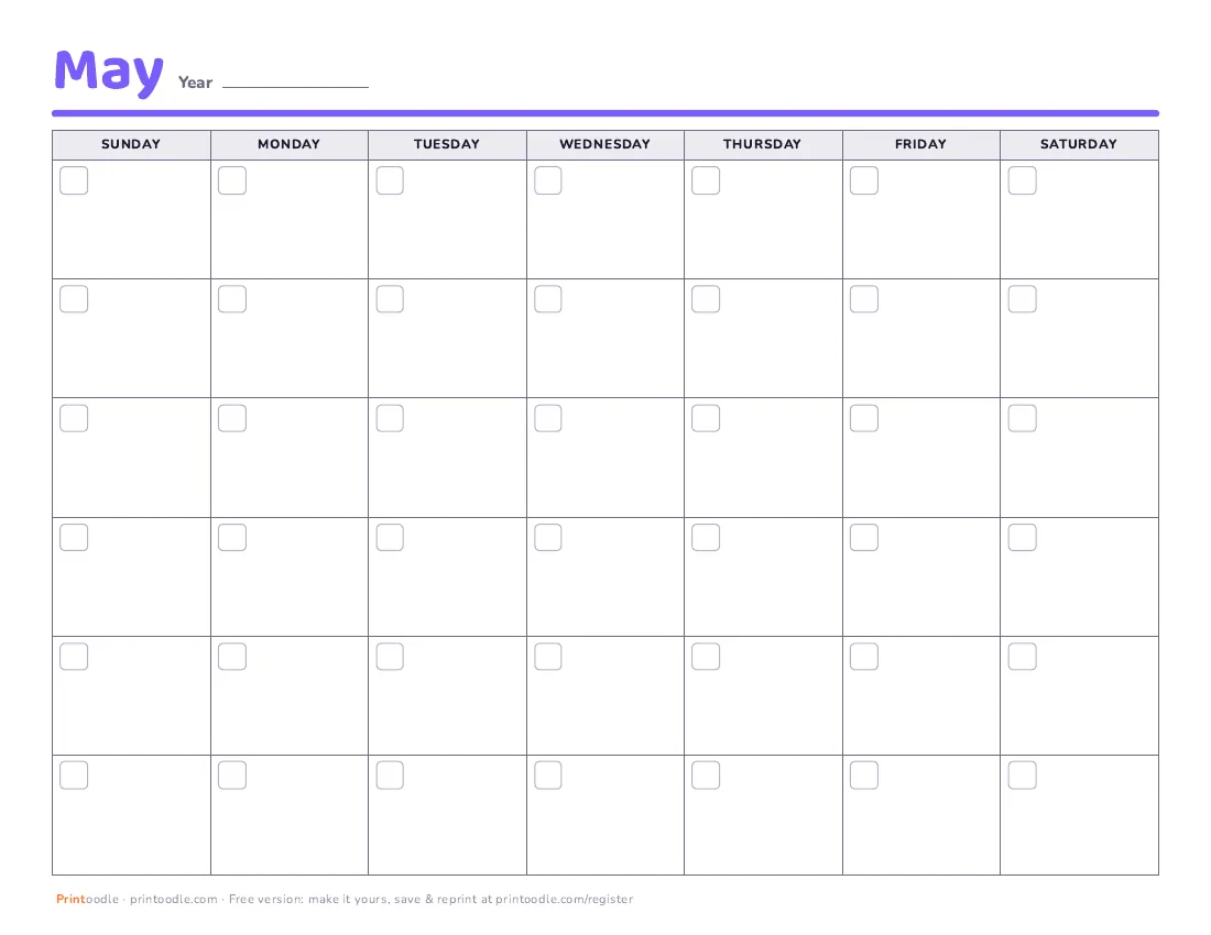 May 2027 calendar, blank printable preview