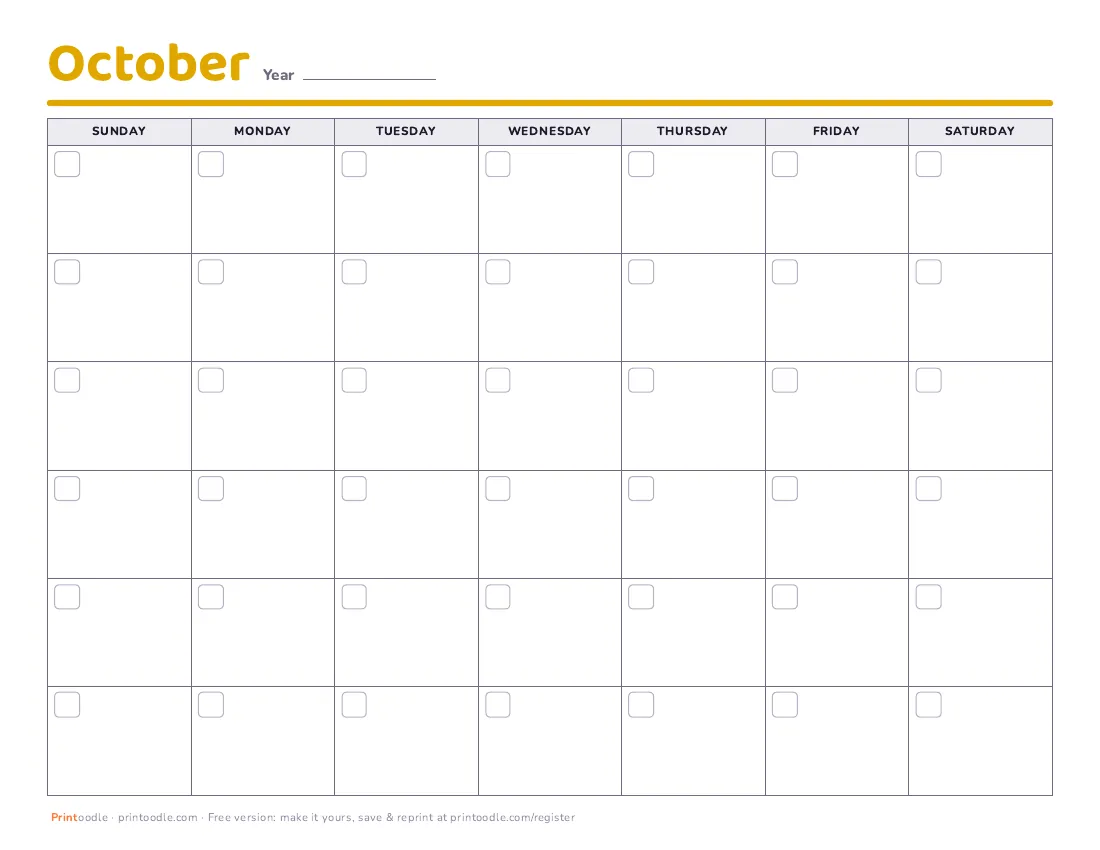 October 2027 calendar, blank printable preview
