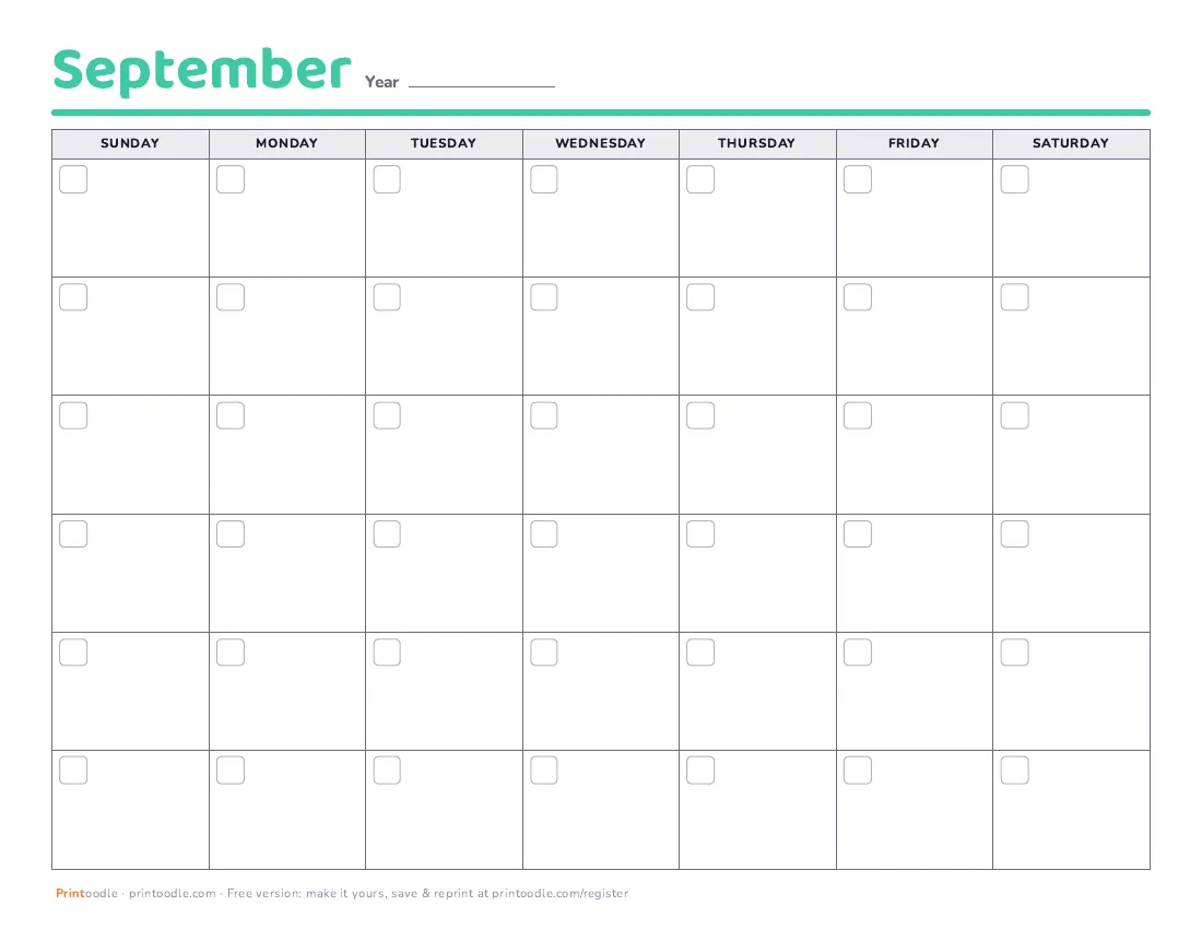 September 2027 calendar, blank printable preview