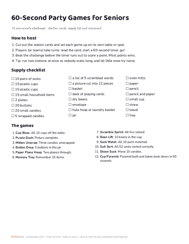 60-Second Games for Seniors printable sample