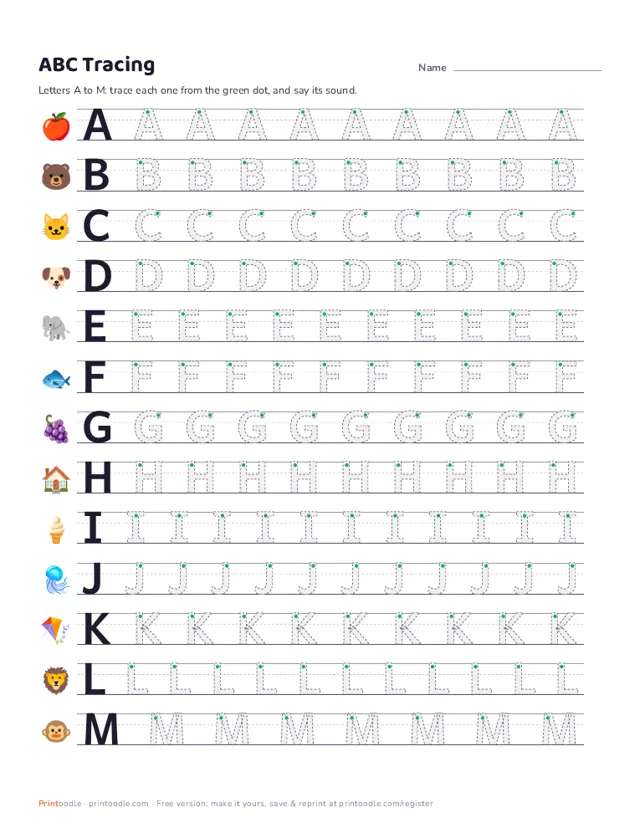 ABC Tracing Worksheets printable sample