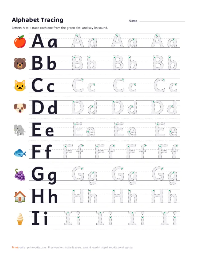 Alphabet Tracing printable sample