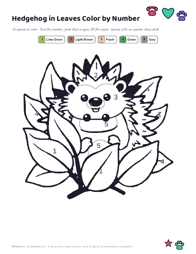 Animal Color by Number printable sample