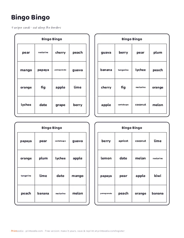 Bingo Card Generator printable sample