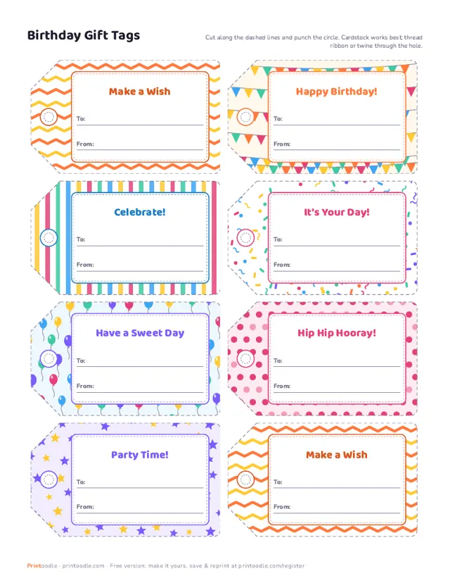 Birthday Gift Tags printable sample