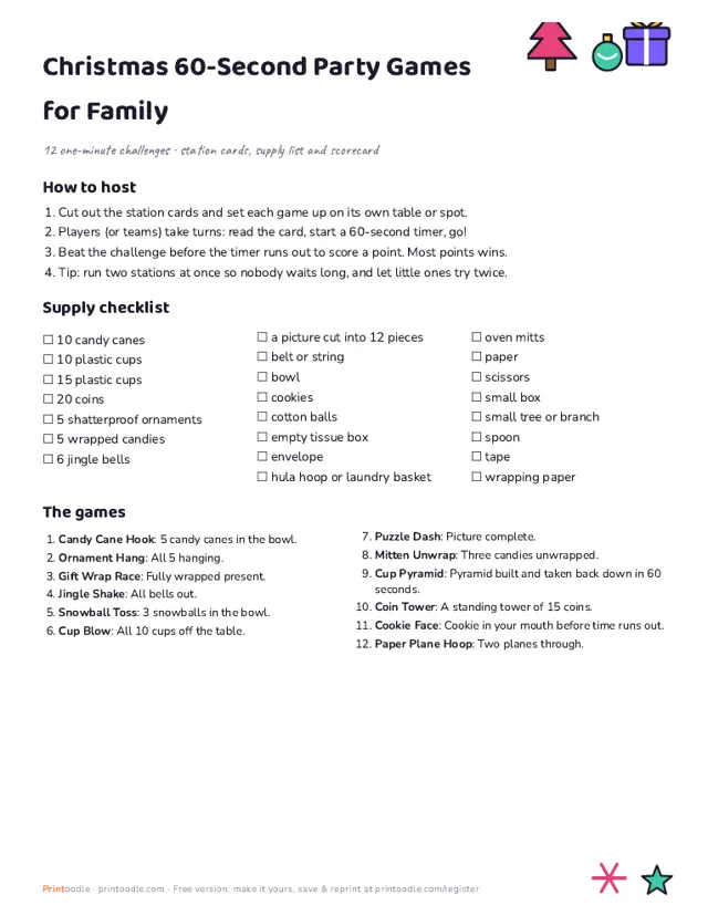 Christmas 60-Second Games sample page