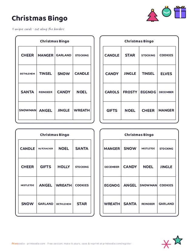Christmas Bingo Cards sample page