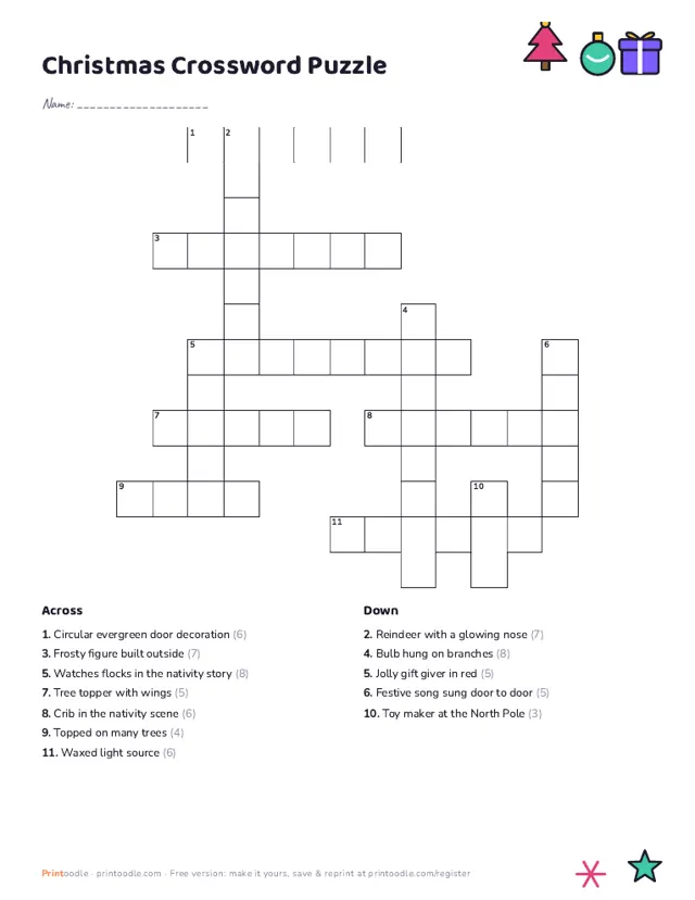 Christmas Crossword Puzzles sample page
