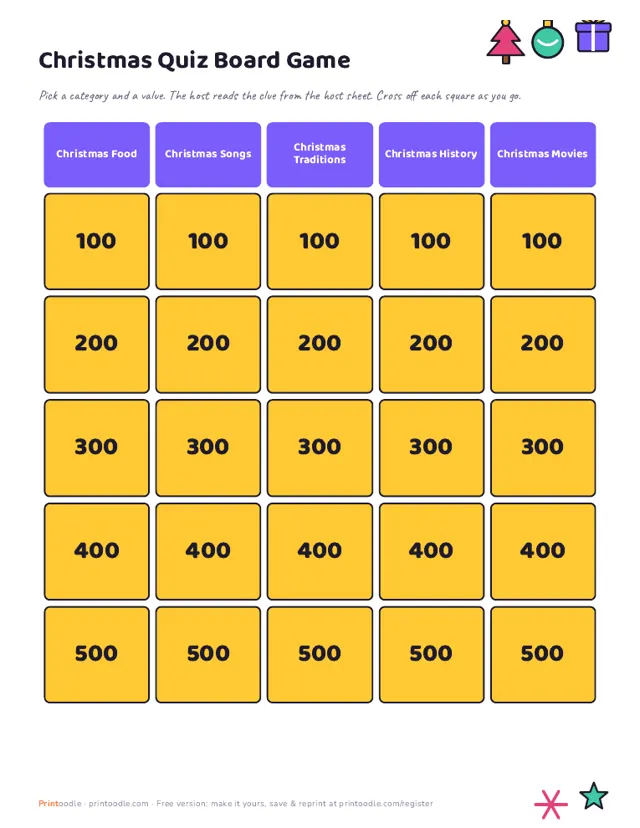 Christmas Trivia Board Game sample page
