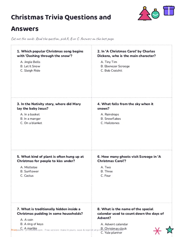 Christmas Trivia Printable sample page