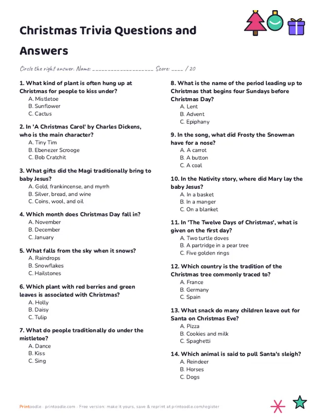 Christmas Trivia Questions and Answers sample page