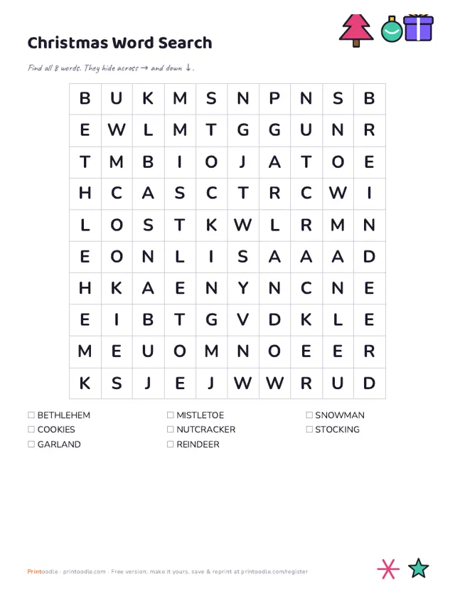 Christmas Word Search sample page