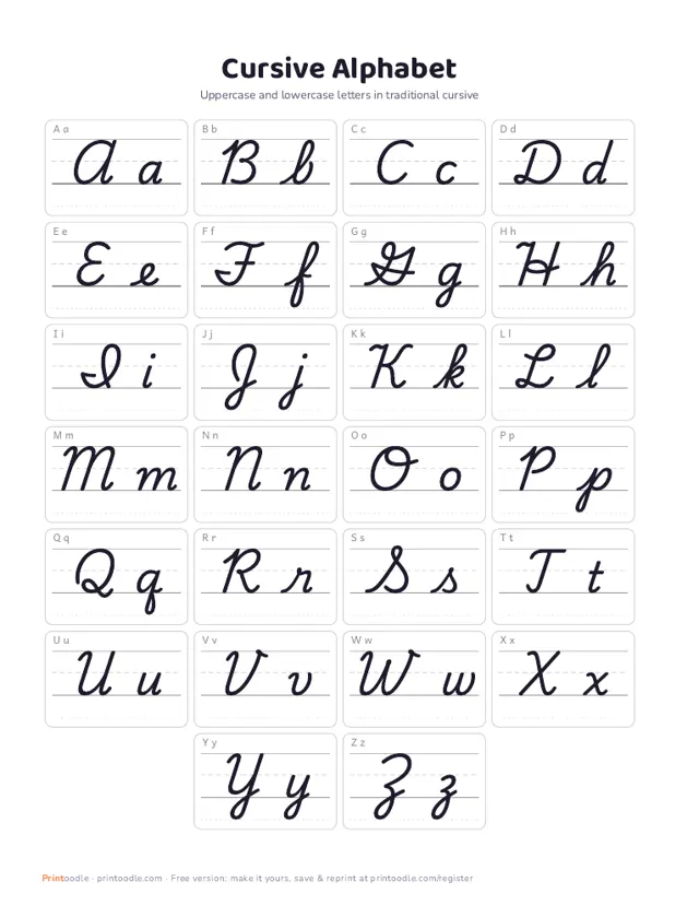 Cursive Alphabet printable sample