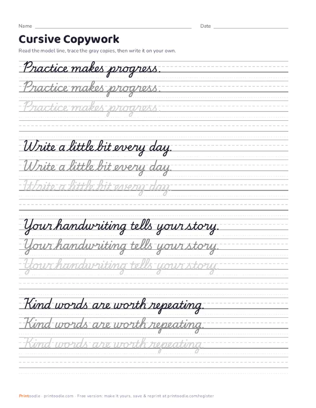 Cursive Generator printable sample