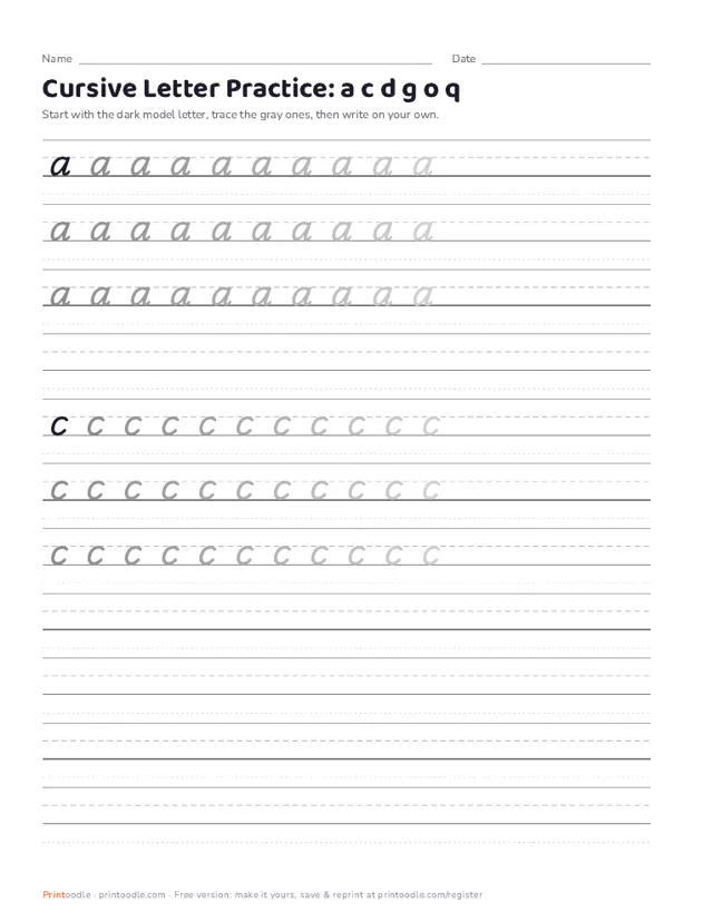 Cursive Worksheets printable sample