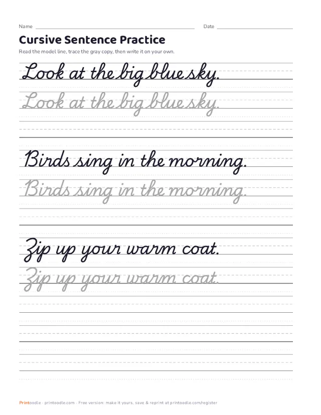 Cursive Writing Worksheets printable sample