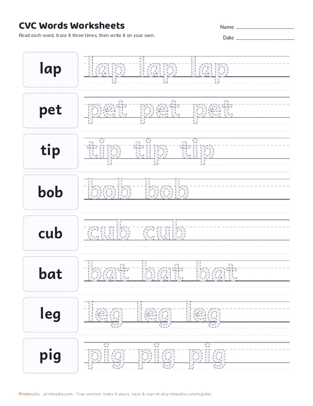 CVC Words printable sample