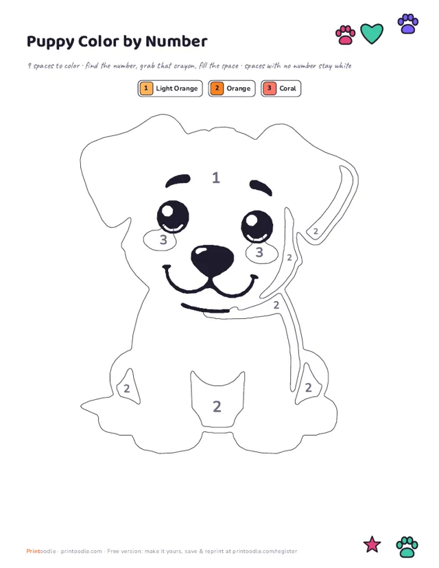 Dog Color by Number printable sample