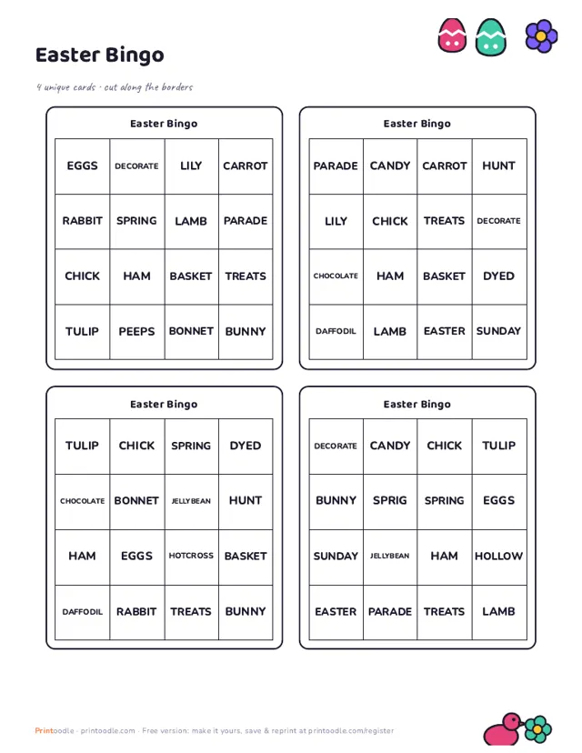 Easter Bingo Cards sample page