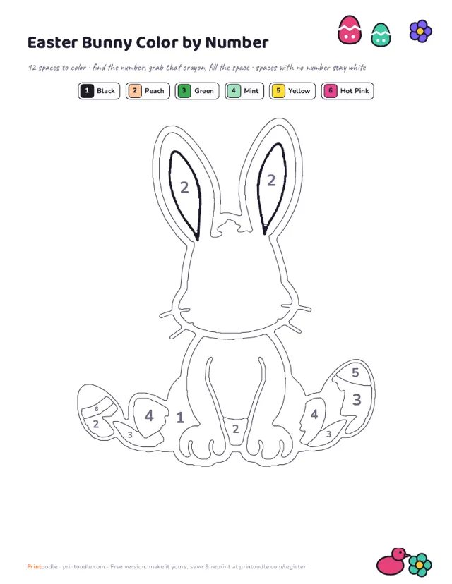 Easter Color by Number sample page