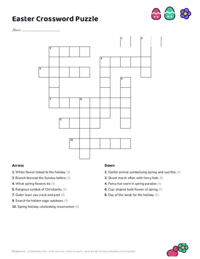 Easter Crossword sample page