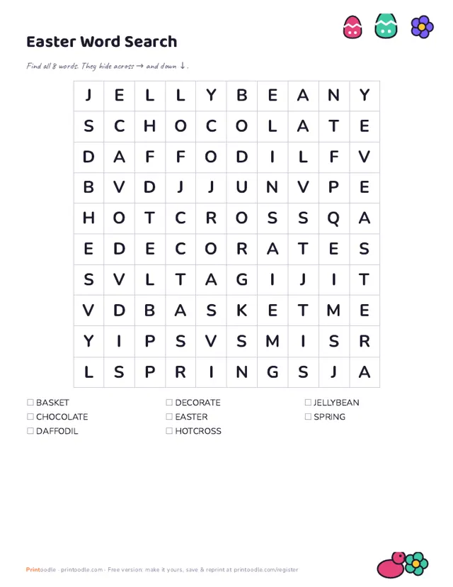 Easter Word Search sample page