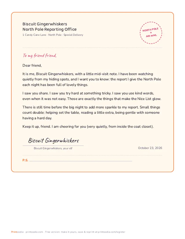 Elf Check-In Letter sample page