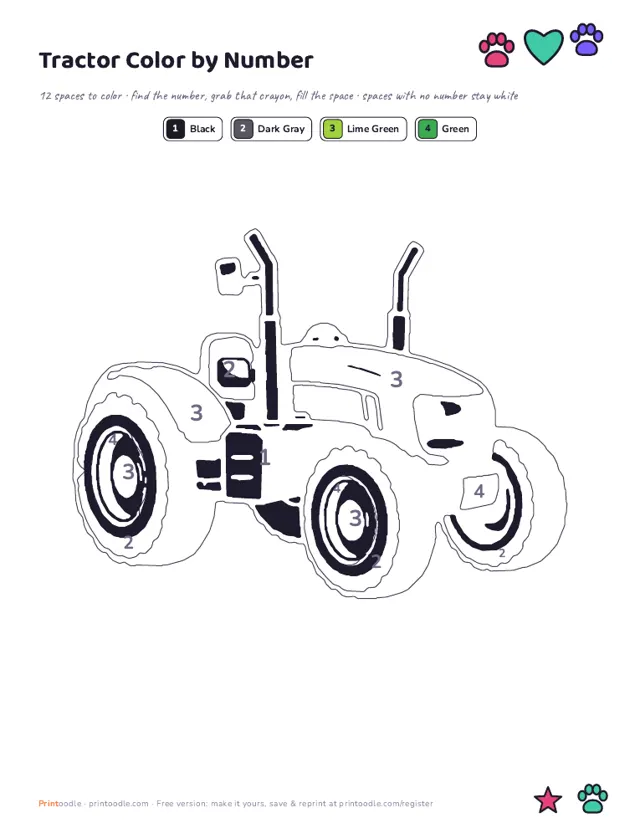 Farm Animal Color by Number printable sample