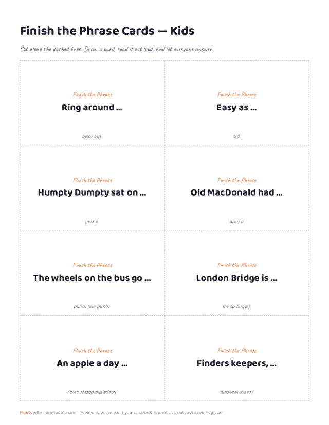 Finish the Phrase for Kids sample page
