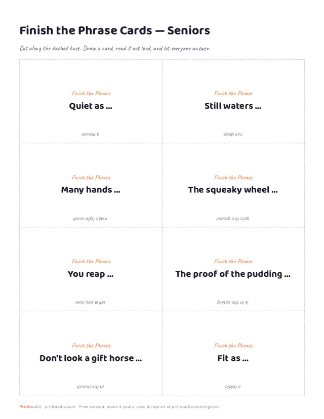 Finish the Phrase for Seniors printable sample
