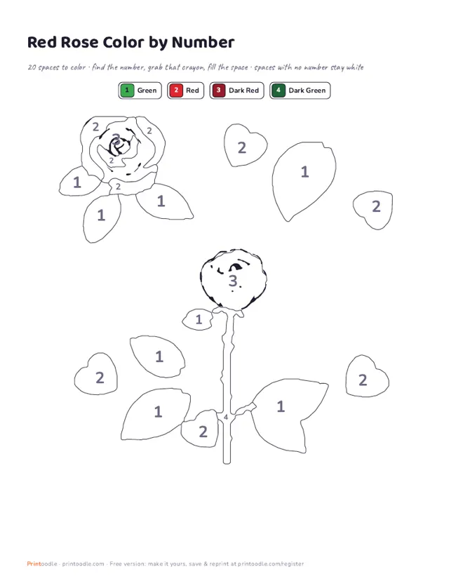 Flower Color by Number printable sample
