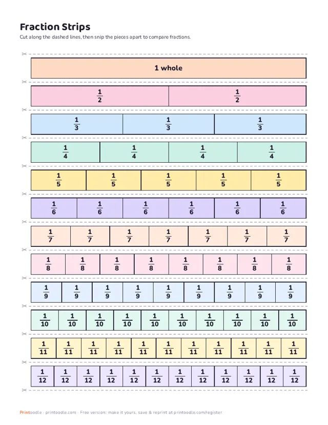 Fraction Strips printable sample
