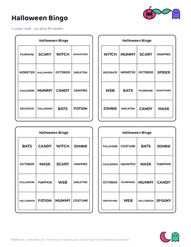 Halloween Bingo Cards sample page
