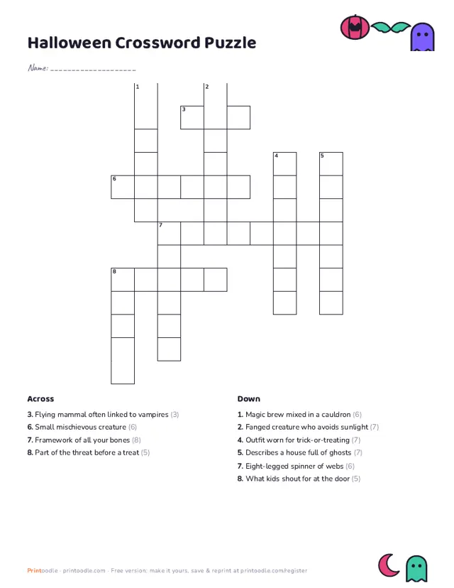 Halloween Crossword Puzzle sample page