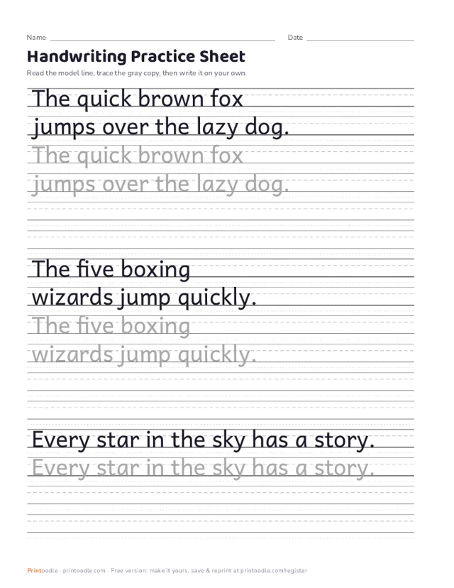 Handwriting Practice Sheets printable sample