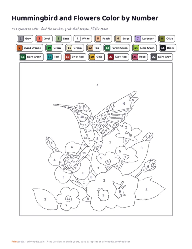 Hard Color by Number printable sample