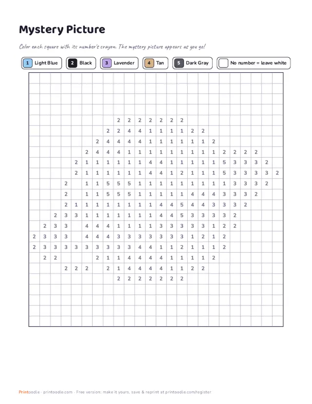 Hidden Picture Color by Number printable sample