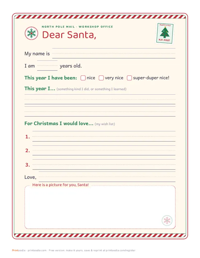 Letter to Santa Template printable sample