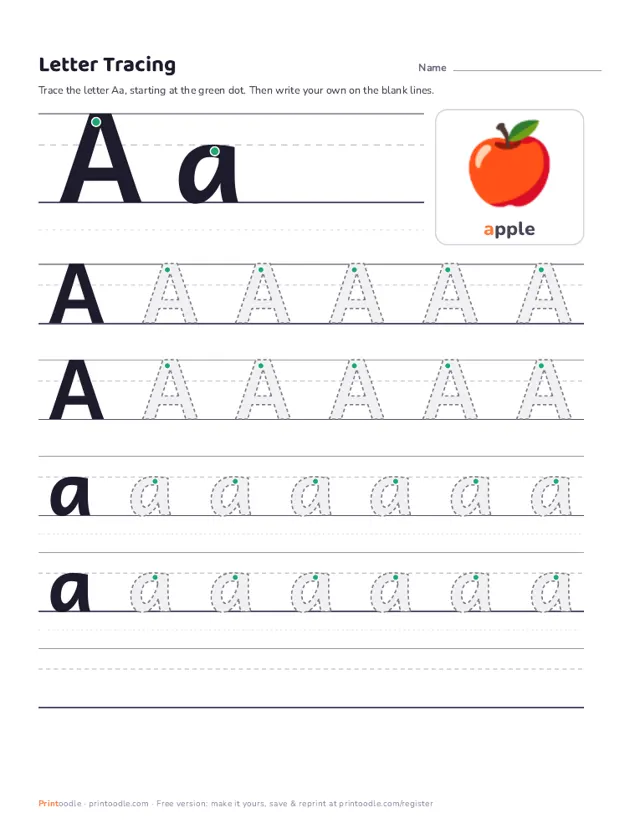 Letter Tracing printable sample