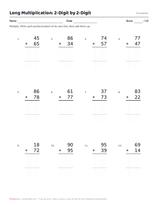 Long Multiplication Worksheets printable sample