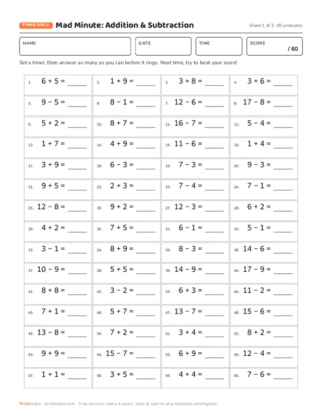 Math Drills printable sample