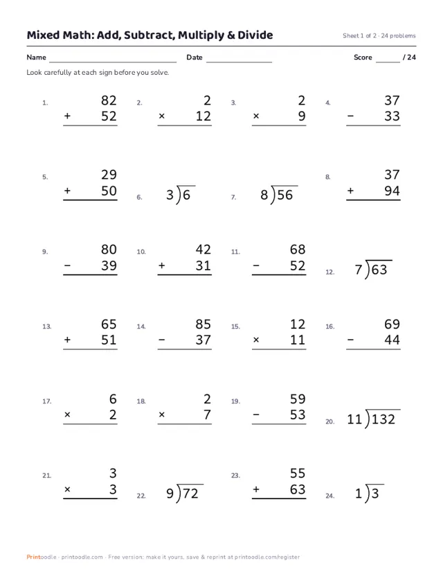 Math Worksheet Generator printable sample