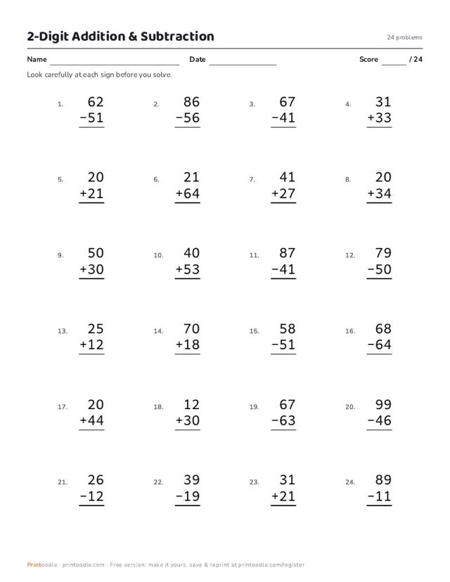 Math Worksheets printable sample