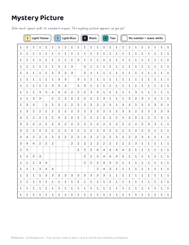 Mystery Color by Number printable sample